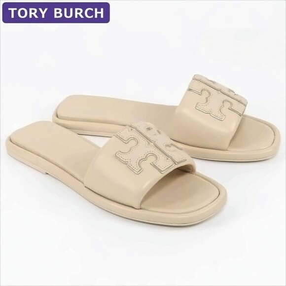 Tory Burch Shoes - Tory Burch Minimalist Leather Slide Sandals With Stitched Logo - NWT